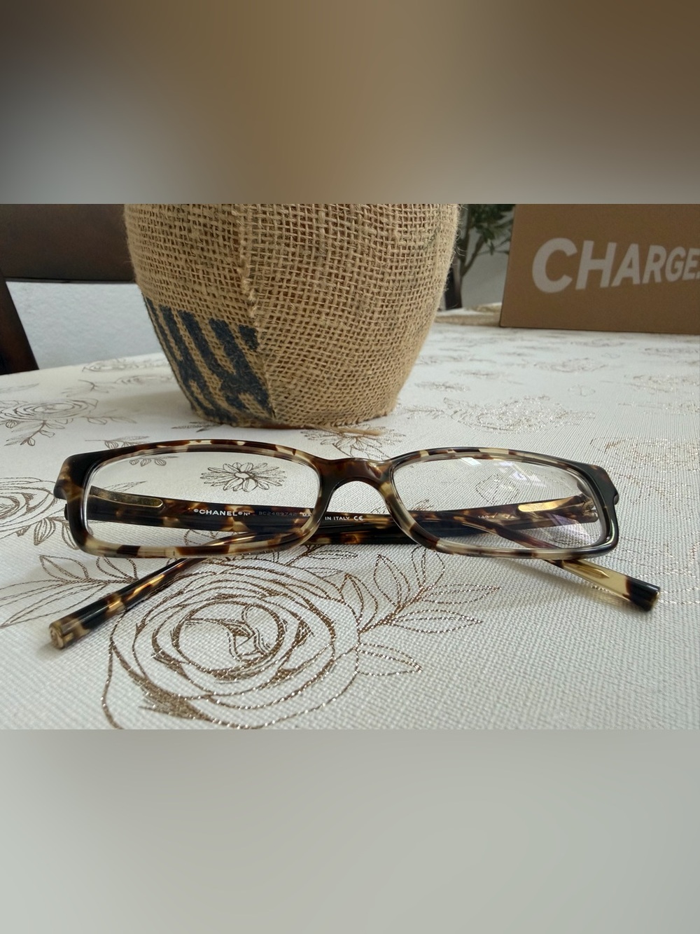 Authentic CHANEL Tortoise Shell Rectangular Eyeglasses Frames Made in Italy